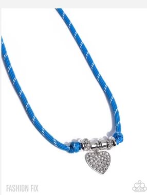 Giddy Getaway Paparazzi Blue Rope Necklace with Rhinestone Heart Charm